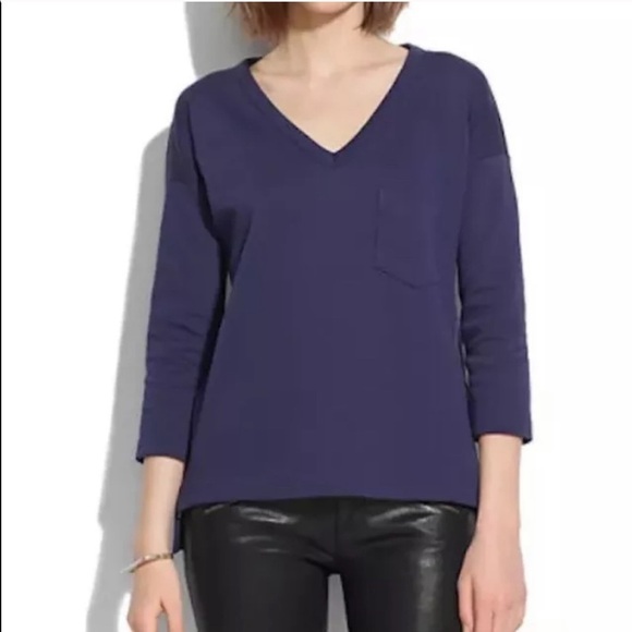 Madewell Tops - Madewell Navy V-Neck 3/4 Sleeves High Low Hem M